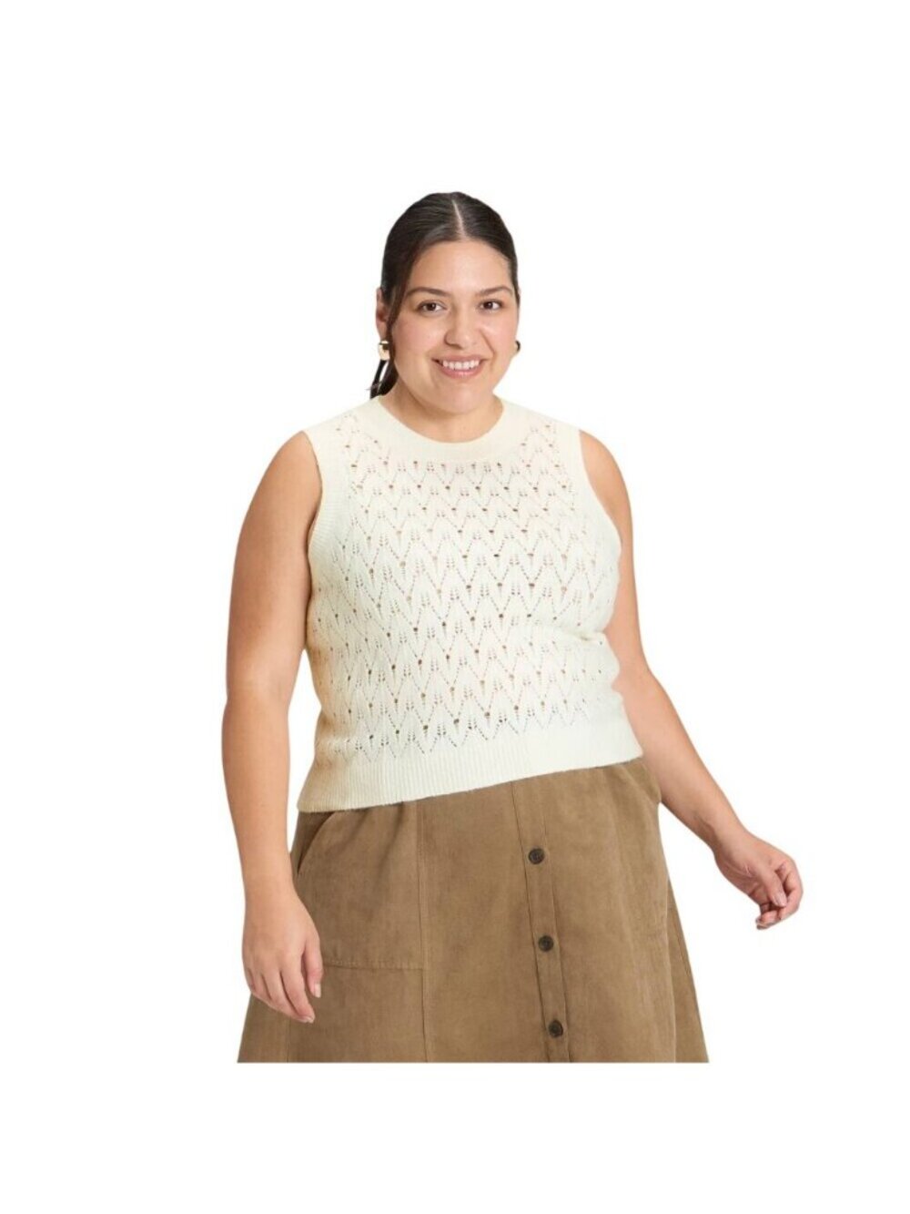 NWT Universal Thread Womens Sweater Crochet Vest 94429888 Cream Off White XXL